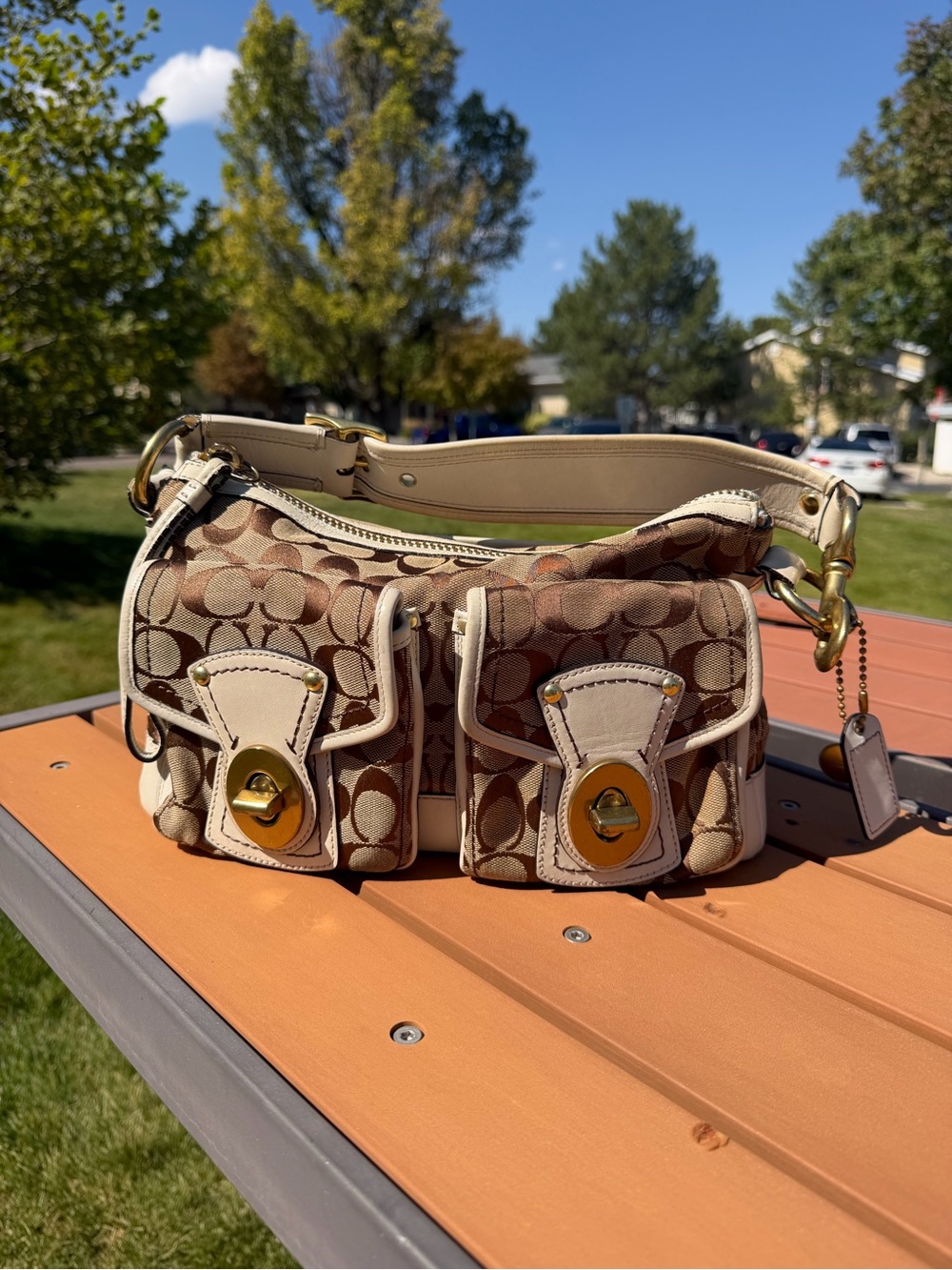 Coach 10339 Legacy 65th Anniversary Double Turnlock Signature Brown White